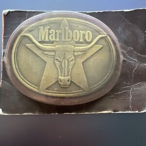 Vintage Marlboro Longhorn Brass Belt Buckle; Philip Morris Cowboy 1987 New